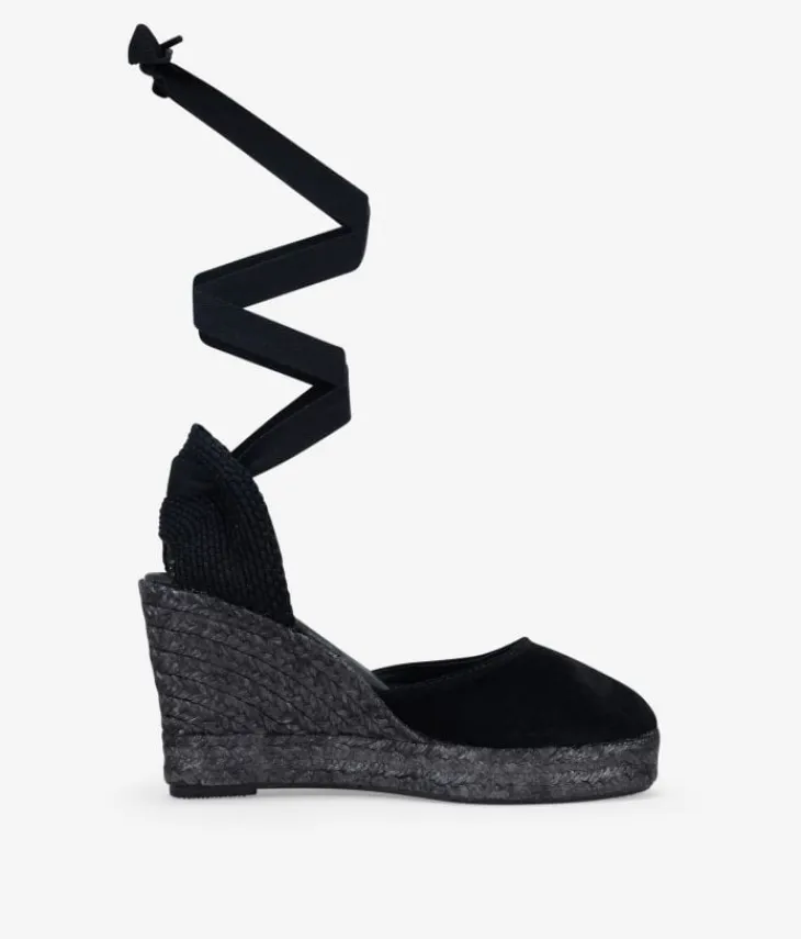 Clearance Bosanova Alpargatas de piel con cuña negras y lazos para atar