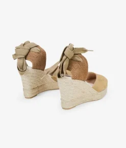 Clearance Bosanova Alpargatas de piel con cuña negras y lazos para atar