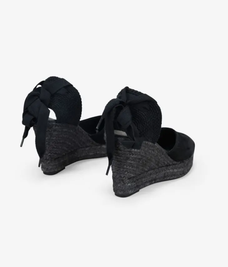 Clearance Bosanova Alpargatas de piel con cuña negras y lazos para atar