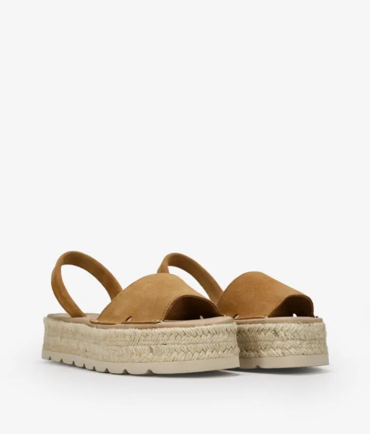 Clearance Bosanova Alpargatas marrones de piel con plataforma de esparto