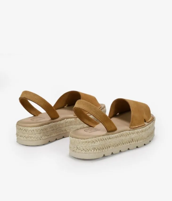Clearance Bosanova Alpargatas marrones de piel con plataforma de esparto