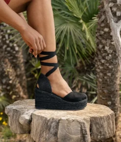 Sale Bosanova Alpargatas negras con cuña de esparto