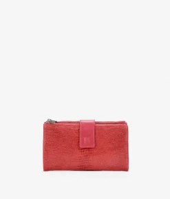 Sale Bosanova Billetero de piel grande rojo animal print con cremallera y botón