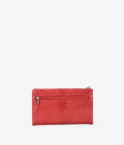 Sale Bosanova Billetero de piel grande rojo animal print con cremallera y botón