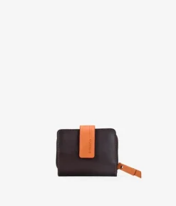 Best Bosanova Billetero pequeño marrón en piel con solapa naranja