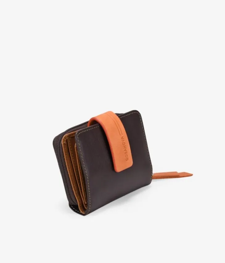 Best Bosanova Billetero pequeño marrón en piel con solapa naranja