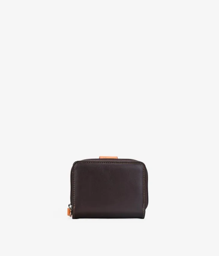Best Bosanova Billetero pequeño marrón en piel con solapa naranja