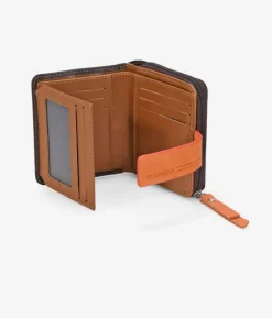 Best Bosanova Billetero pequeño marrón en piel con solapa naranja