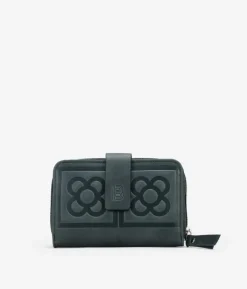 Outlet Bosanova Billetero verde en piel con flor de Barcelona