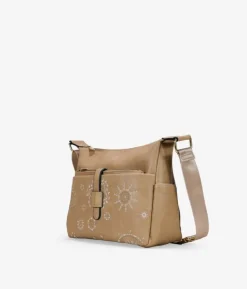 Outlet Bosanova Bolso bandolera tostado con bordado y monedero