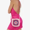 Hot Bosanova Bolso de crochet cuadrado rosa y multicolor