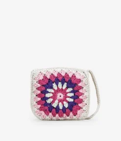 Hot Bosanova Bolso de crochet cuadrado rosa y multicolor