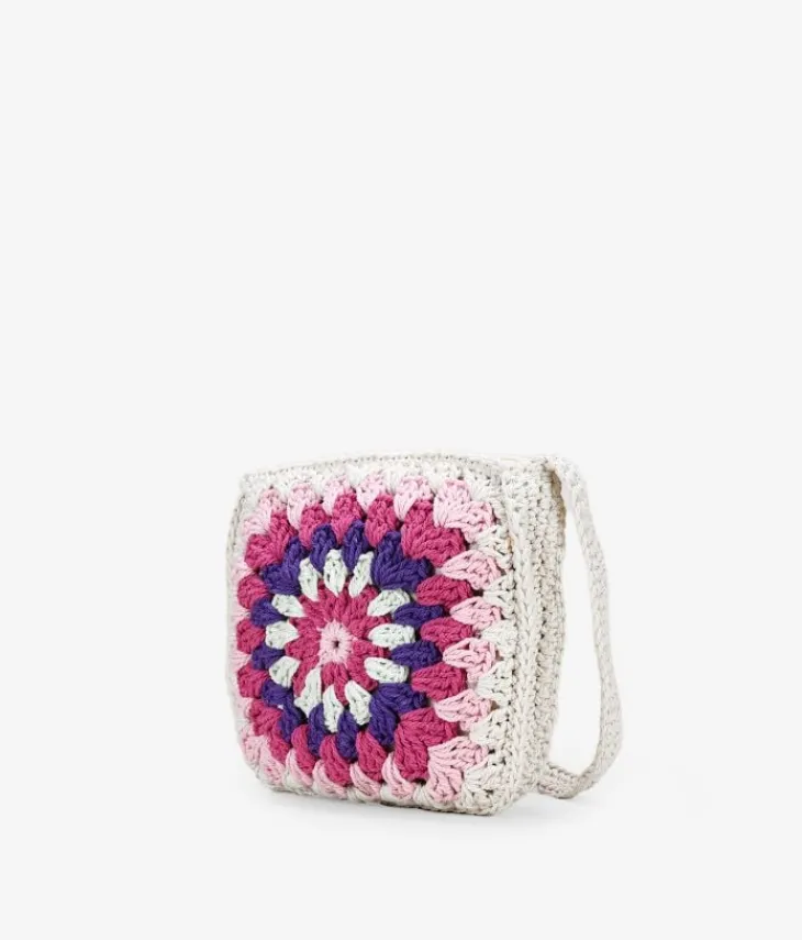 Hot Bosanova Bolso de crochet cuadrado rosa y multicolor