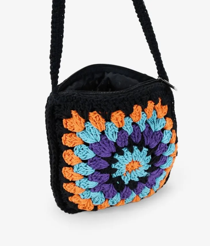 Best Bosanova Bolso de crochet cuadrado negro y multicolor