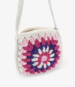 Hot Bosanova Bolso de crochet cuadrado rosa y multicolor
