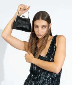 Discount Bosanova Bolso de fiesta negro con boquilla y asa metálica