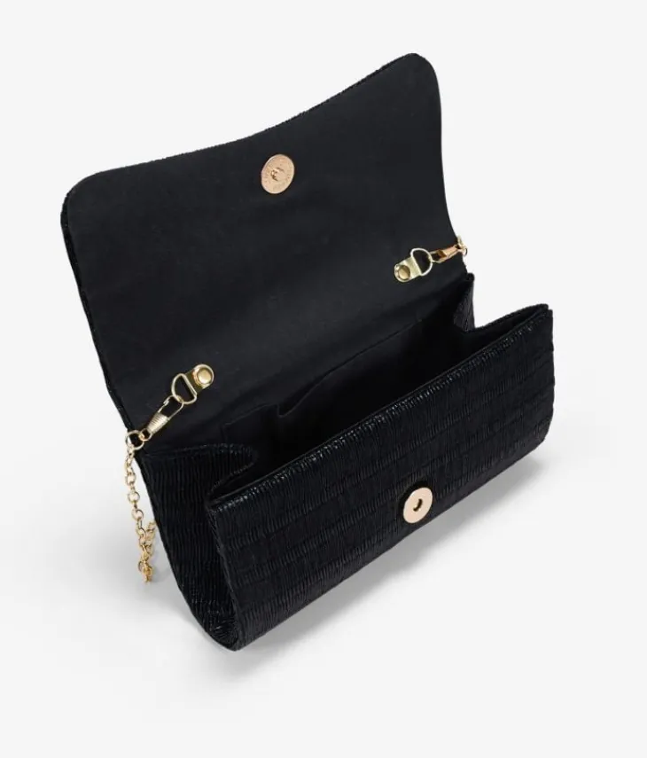 Best Bosanova Bolso de fiesta negro con solapa plisada