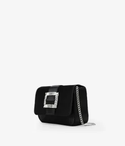 Discount Bosanova Bolso de fiesta negro en satén con broche de piedras