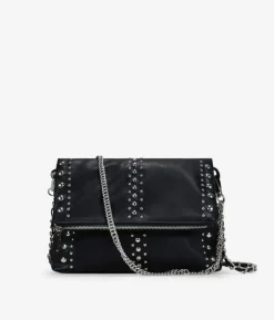Hot Bosanova Bolso de hombro negro con solapa y tachuelas