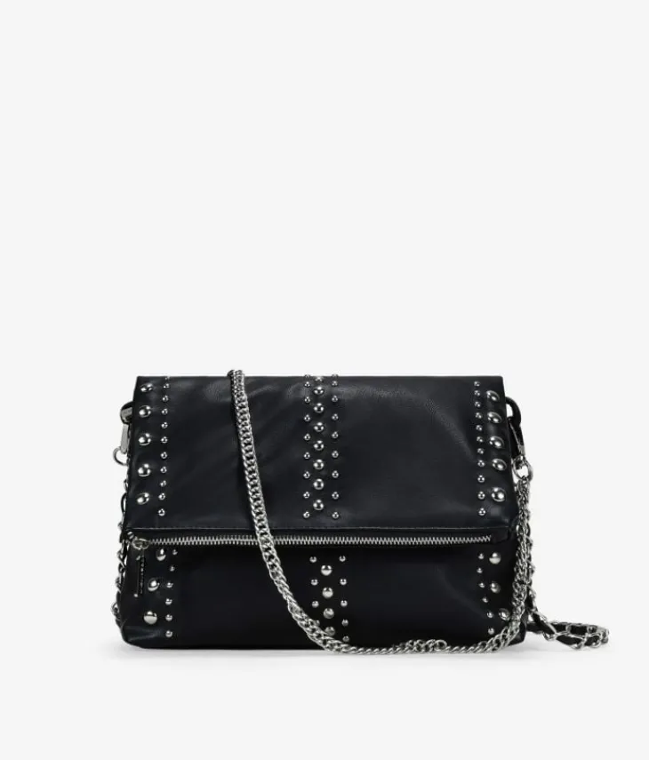 Hot Bosanova Bolso de hombro negro con solapa y tachuelas