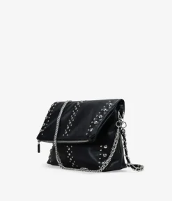 Hot Bosanova Bolso de hombro negro con solapa y tachuelas