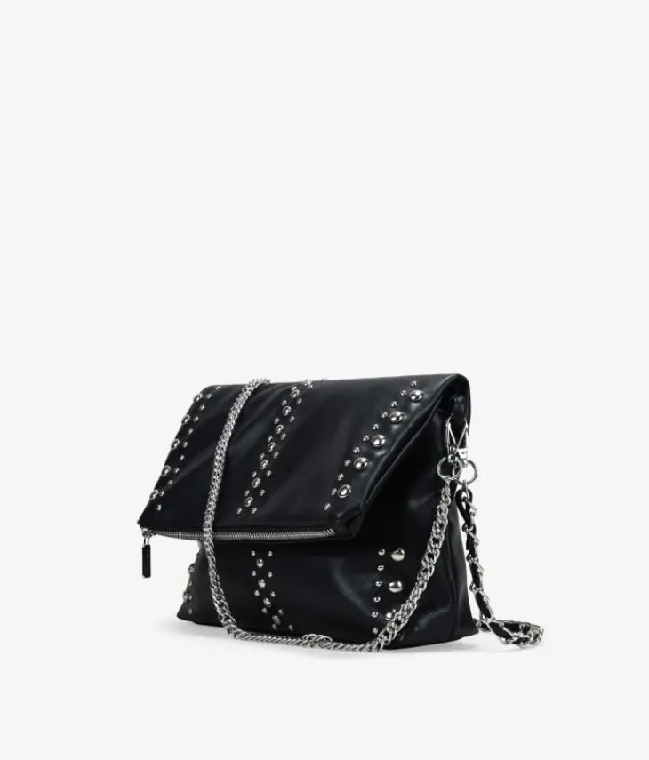 Hot Bosanova Bolso de hombro negro con solapa y tachuelas