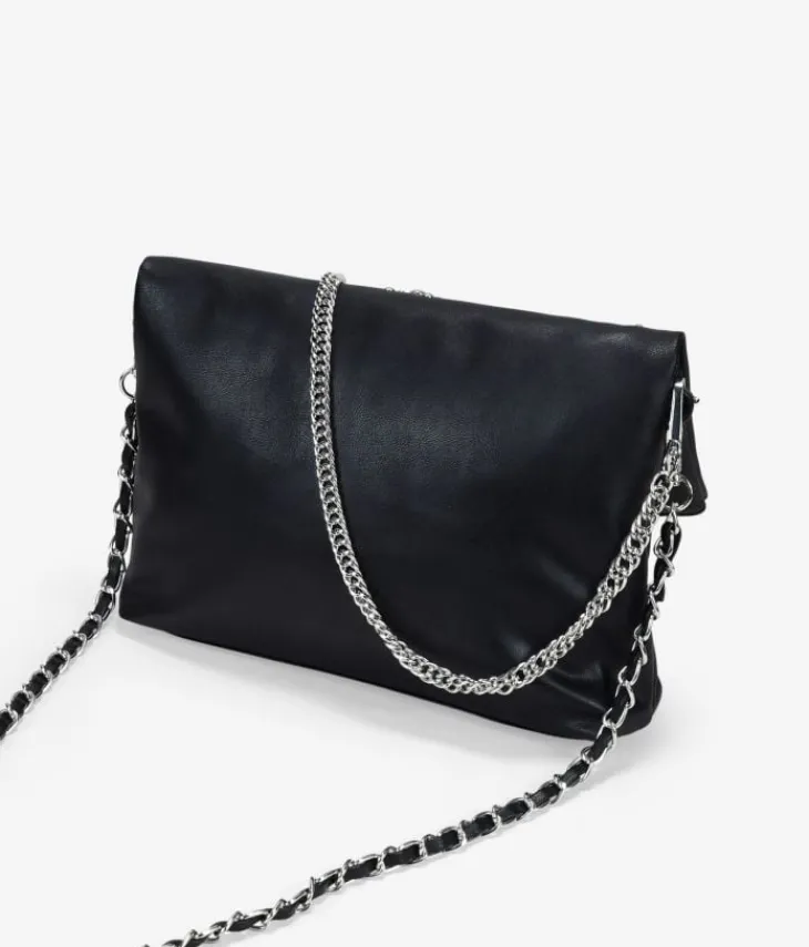 Hot Bosanova Bolso de hombro negro con solapa y tachuelas