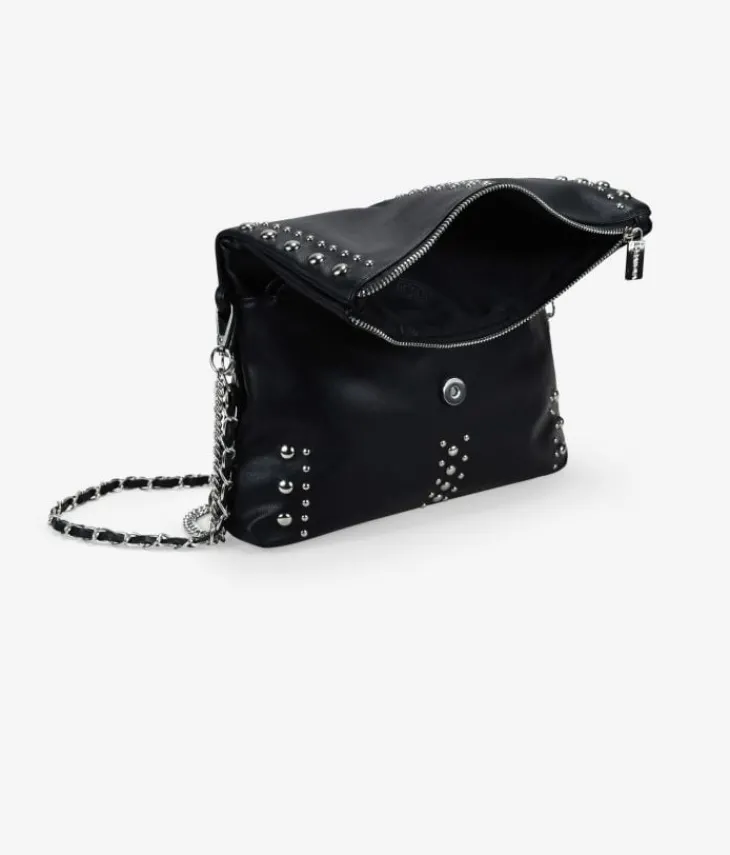Hot Bosanova Bolso de hombro negro con solapa y tachuelas