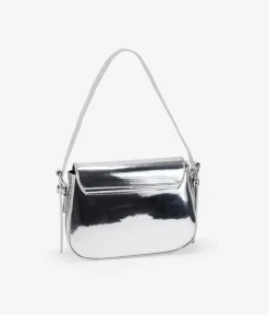 Best Bosanova Bolso de hombro plateado con solapa y cinturón