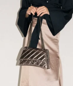Clearance Bosanova Bolso de hombro plomo con solapa y cadena