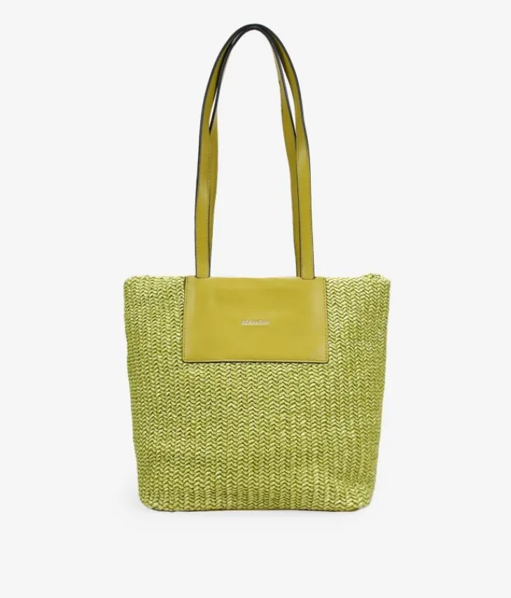 Fashion Bosanova Bolso de hombro verde en rafia con cremallera