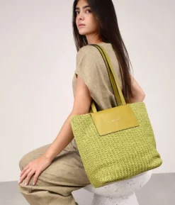 Fashion Bosanova Bolso de hombro verde en rafia con cremallera