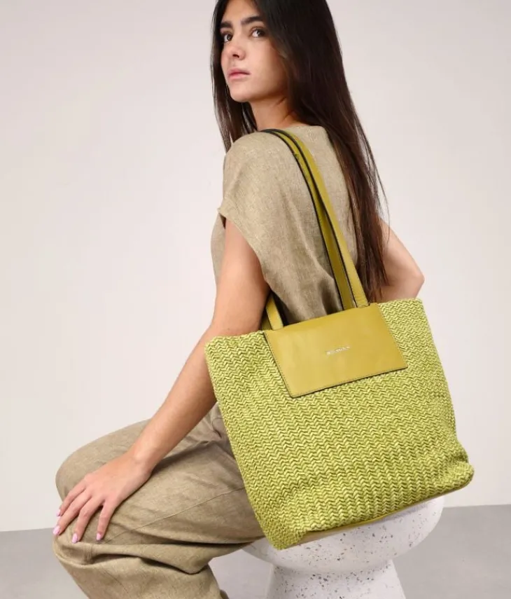 Fashion Bosanova Bolso de hombro verde en rafia con cremallera