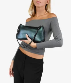 Online Bosanova Bolso de hombro verde metálico con cadena