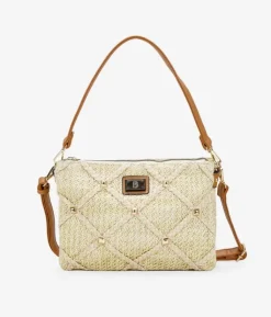 Outlet Bosanova Bolso de rafia beige con tachas y doble asa