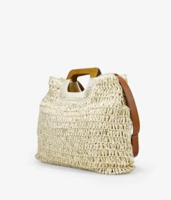 Best Bosanova Bolso de rafia beige con asas de madera