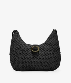 Clearance Bosanova Bolso de rafia negro con solapa y hebilla