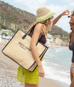 Fashion Bosanova Bolso shopper beige en rafia con cremallera