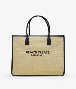 Fashion Bosanova Bolso shopper beige en rafia con cremallera