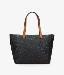 New Bosanova Bolso shopper negro con bordado floral y cremallera
