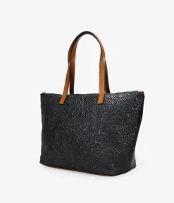 New Bosanova Bolso shopper negro con bordado floral y cremallera
