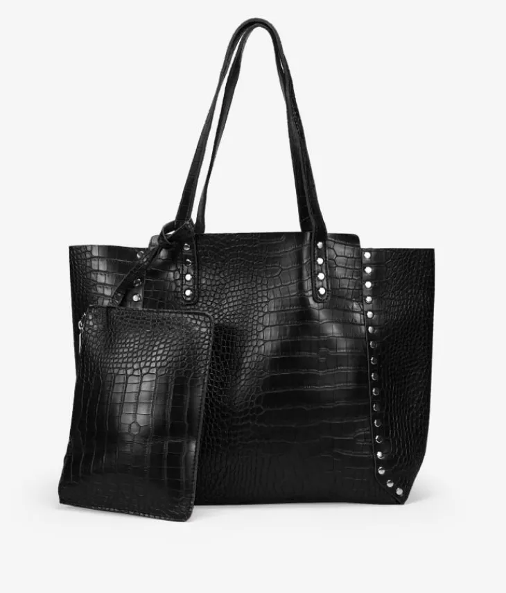 Best Bosanova Bolso shopper negro con grabado animal print y tachas