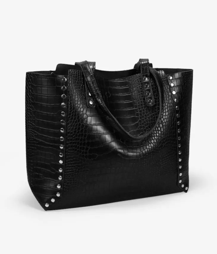 Best Bosanova Bolso shopper negro con grabado animal print y tachas