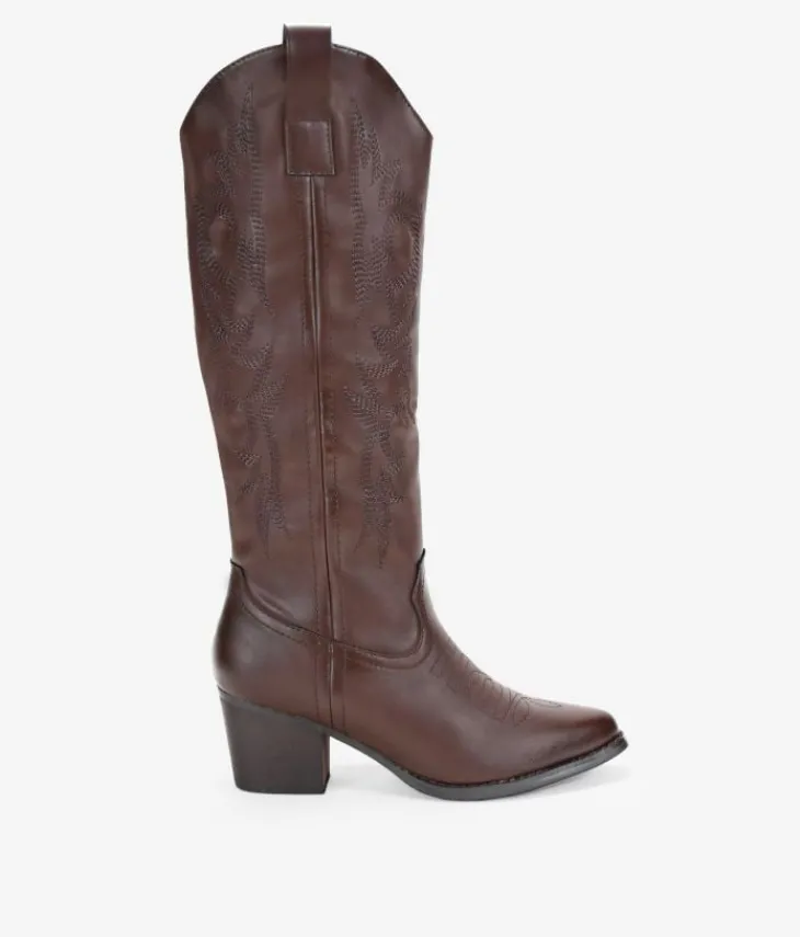 Best Bosanova Botas cowboy altas marrones con bordado y tacón
