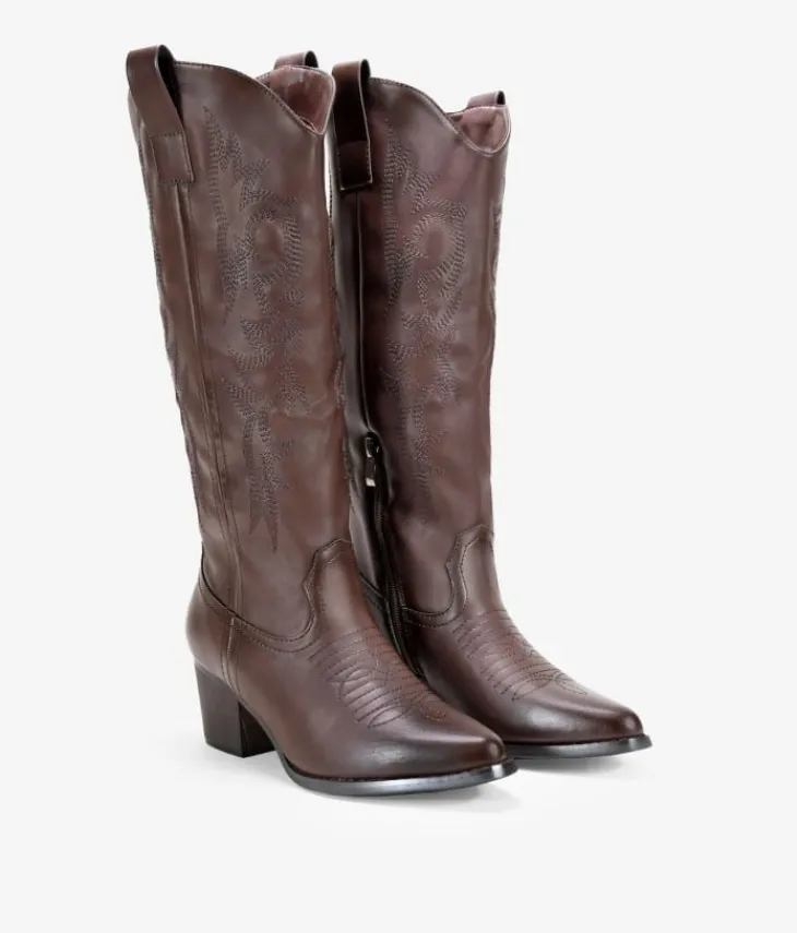 Best Bosanova Botas cowboy altas marrones con bordado y tacón