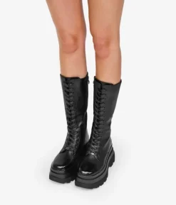 Best Bosanova Botas militares altas negras con punta cuadrada y plataforma XL