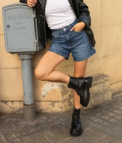 New Bosanova Botas militares negras con cremallera y suela track