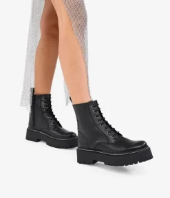 Online Bosanova Botas militares piel negra con cordones