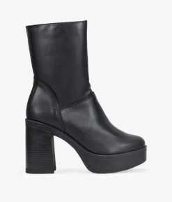 Fashion Bosanova Botines de piel negros con tacón y cremallera