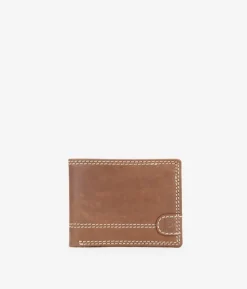Fashion Bosanova Cartera americana piel marrón con costuras sin portamonedas